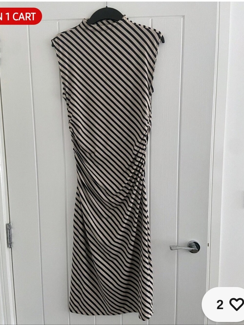 H&M Beige & Black Striped Bodycon Midi Dress Size Large